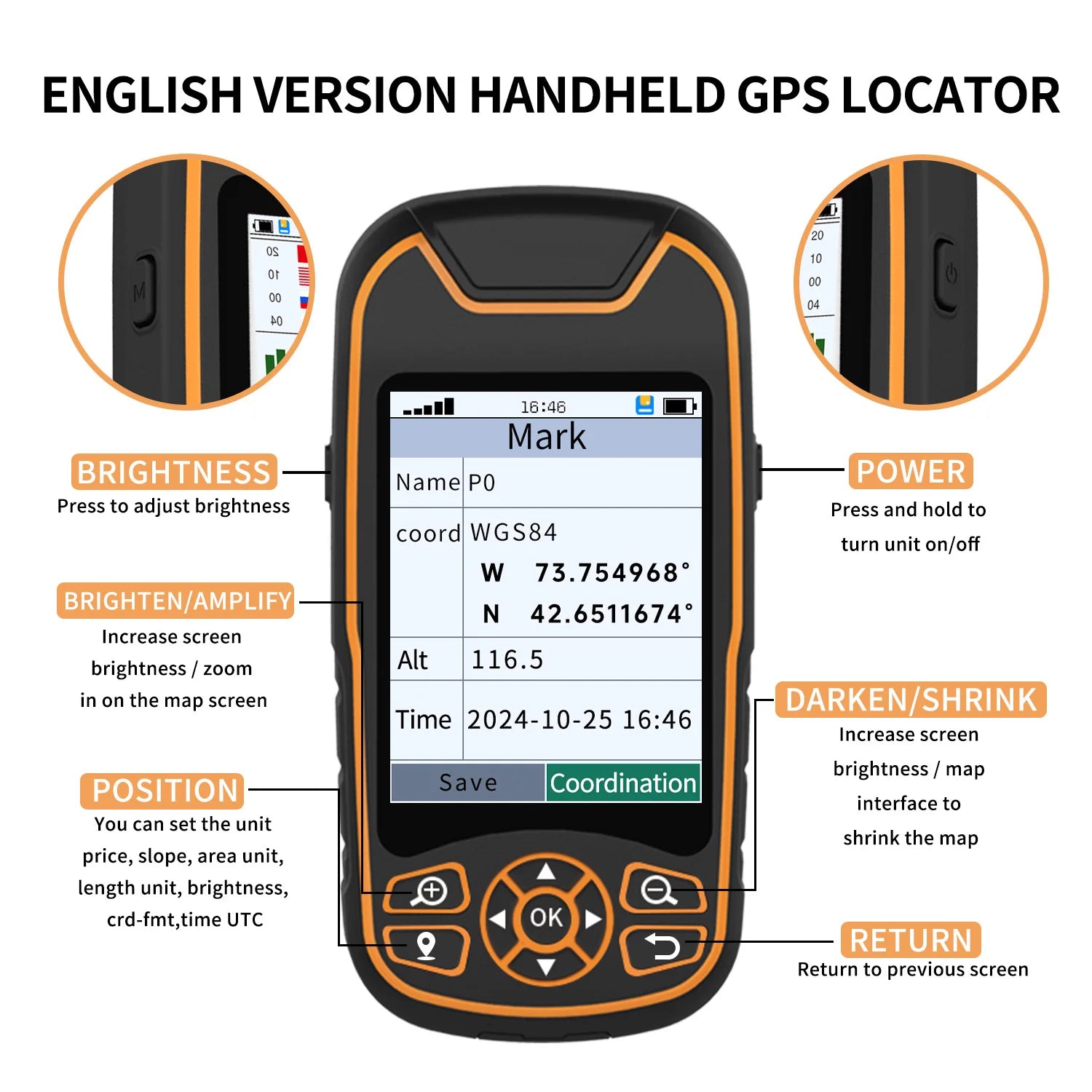 High Precision COORDINATE COLLECTION SATELLITE MAP GPS COMPASS SATELLITE POSIT Handheld GPS for Camping & Hiking & Exploration