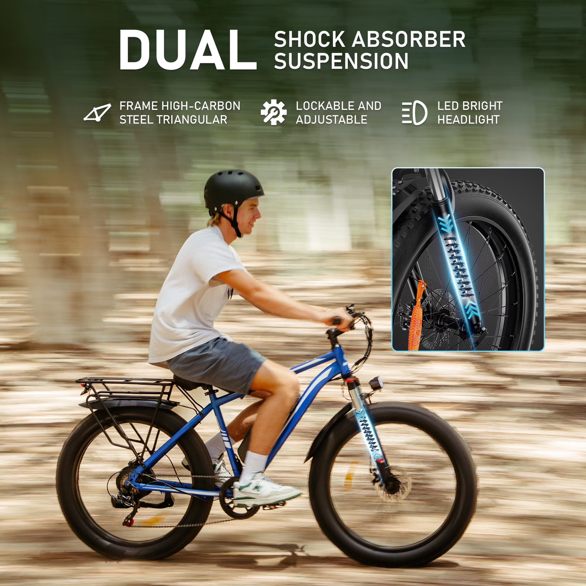 EB26 Electric Bike for Adults Set of 2, 26" Fat Tire E-Mountain Bicycle, 1000W 48V 15Ah 7-Speed Ebike UL2849