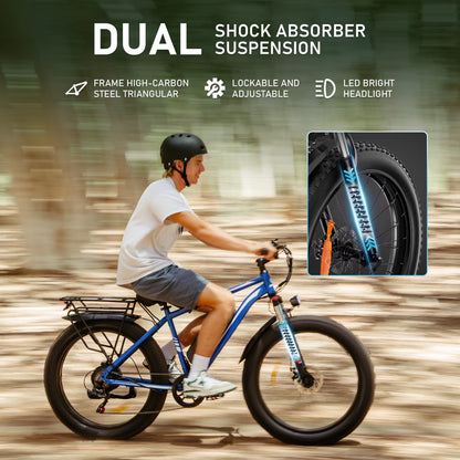 EB26 Electric Bike for Adults Set of 2, 26" Fat Tire E-Mountain Bicycle, 1000W 48V 15Ah 7-Speed Ebike UL2849