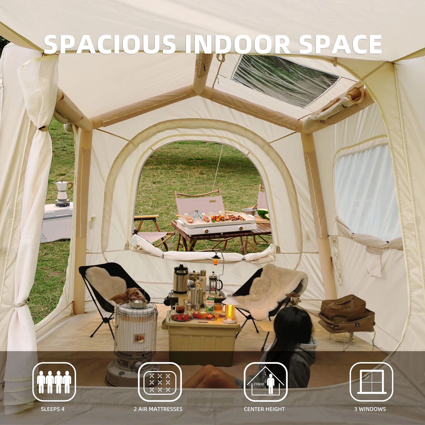 Inflatable Tents for Camping,Suv Tent , Easy Setup Inflatabletent 4 Season Tent, Waterproof Oxford Air Glamping Tents for Camping Adult 4/6/8 Person