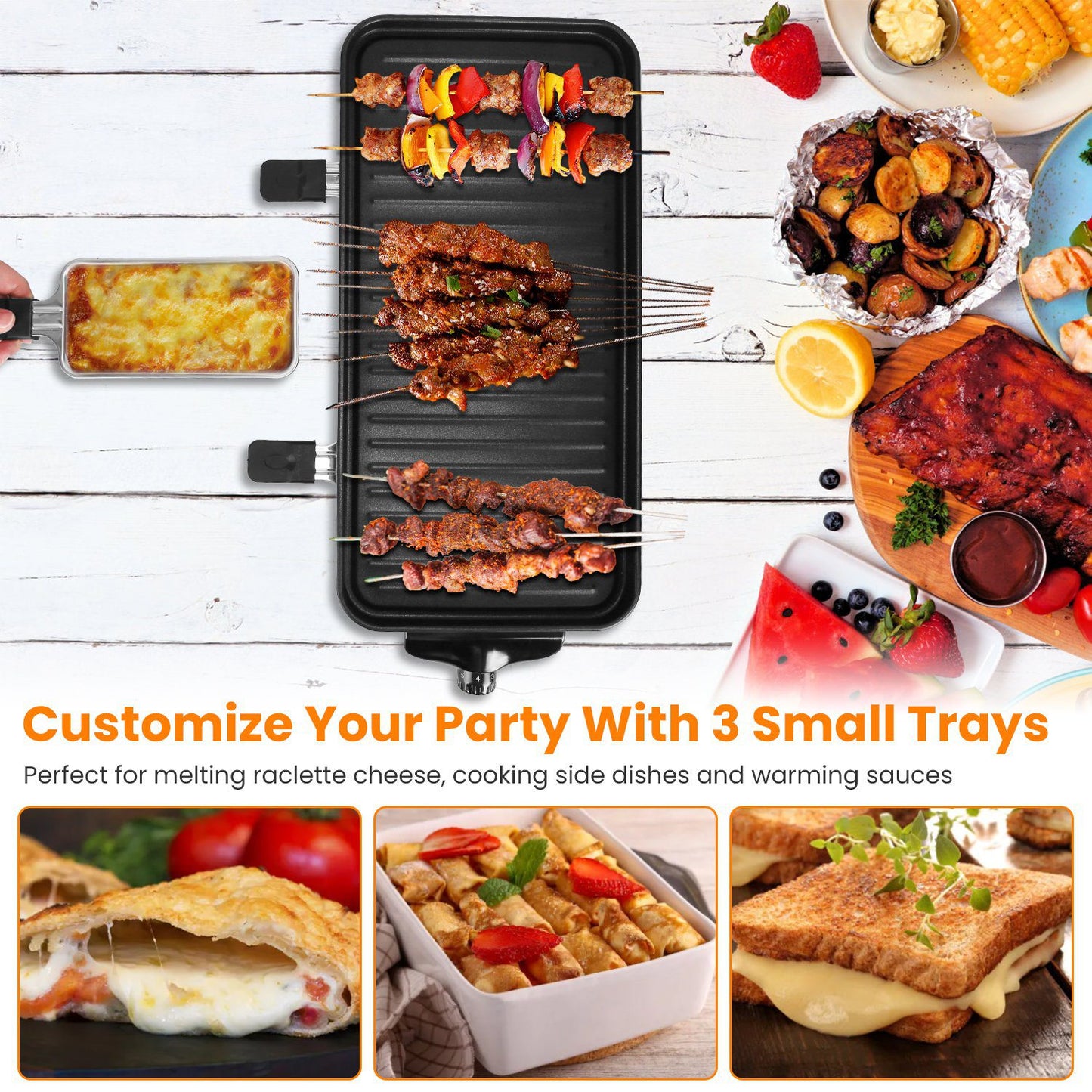 1Pc 2000W Electric Indoor Grill 2 in 1 Electric BBQ Gill with Grill Net Removable Plate 5 Temperature Control 3 Small Trays Dishwasher Safe