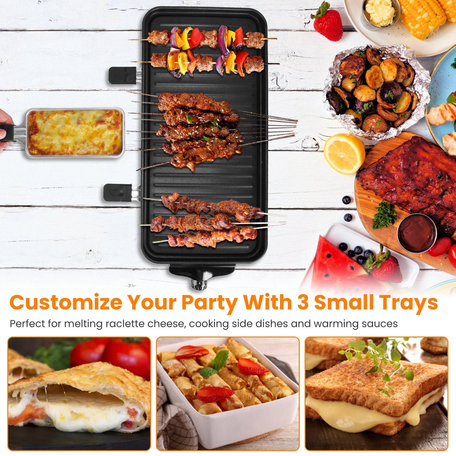 1Pc 2000W Electric Indoor Grill 2 in 1 Electric BBQ Gill with Grill Net Removable Plate 5 Temperature Control 3 Small Trays Dishwasher Safe